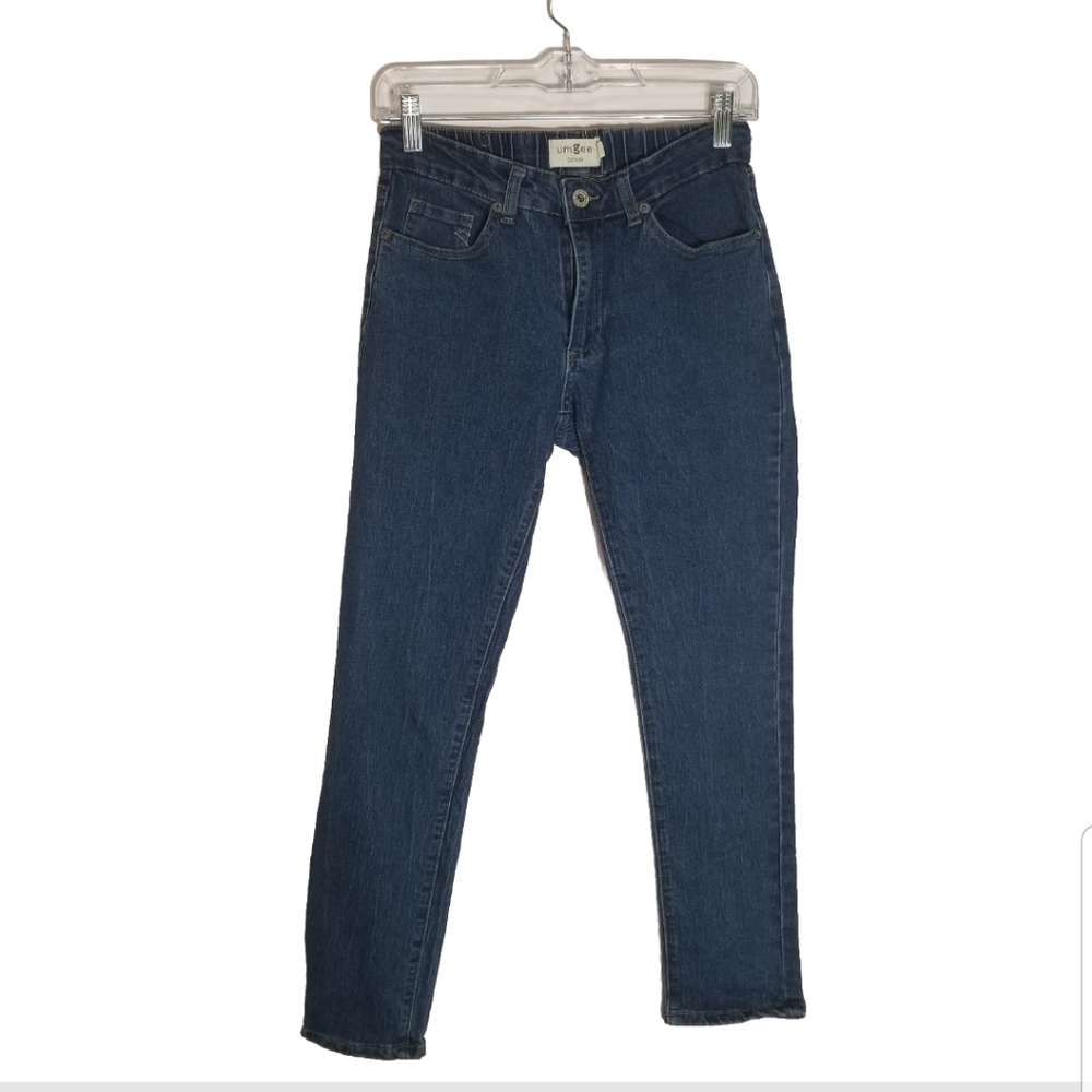 Umgee Jeans Women's Size 3 Tapered Ankle Blue Denim Half Elastic At Waist